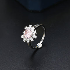Heart-shape Pink Zircon Petal Soleste Halo Silver Ring for Women
