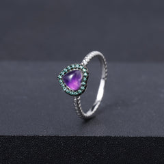 Natural Amethyst Love Shape Soleste Halo Sterling Silver Ring for Women