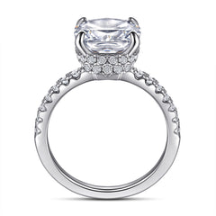 (3.5CT) Cushion Cut Zircon Oxhead Prongs Solitaire Silver Ring for Women