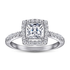 Princess Cut Zircon Soleste Halo Silver Ring
