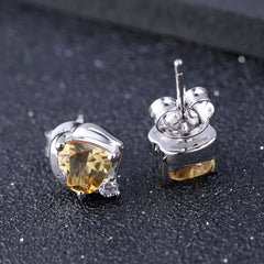 Natural Crystal Heart-shaped Silver Studs Earrings for Women