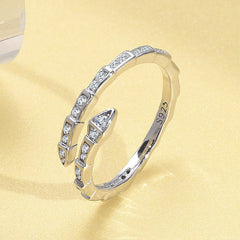 Slim Snake Bone Zircon Opening Sterling Silver Ring