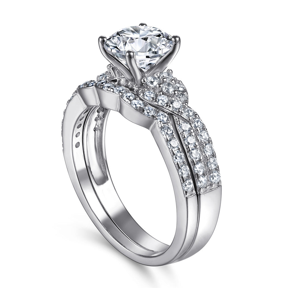 Round Zircon Interweave Modern Split Shank Silver Ring Set
