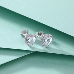 Heart with Pink Zircon Silver Studs Earrings for Women