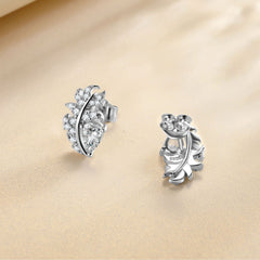 Pear Shape Zircon Feather Sterling Silver Stud Earrings