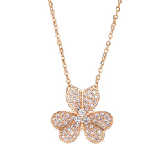 Zircon Clover Pendant Silver Necklace for Women