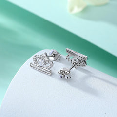 Heart-shaped Zircon Crown Silver Studs Earrings for Women