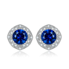 Blue Zircon Soleste Halo Silver Studs Earrings for Women