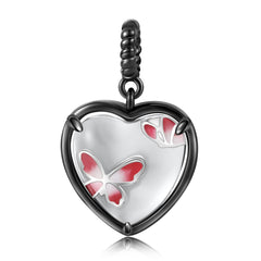 Butterfly Imprint Heart Shape Pendant Silver Necklace