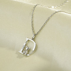 (Two Colours) Letter D with Little Bear Pendants Collarbone Necklace for Women