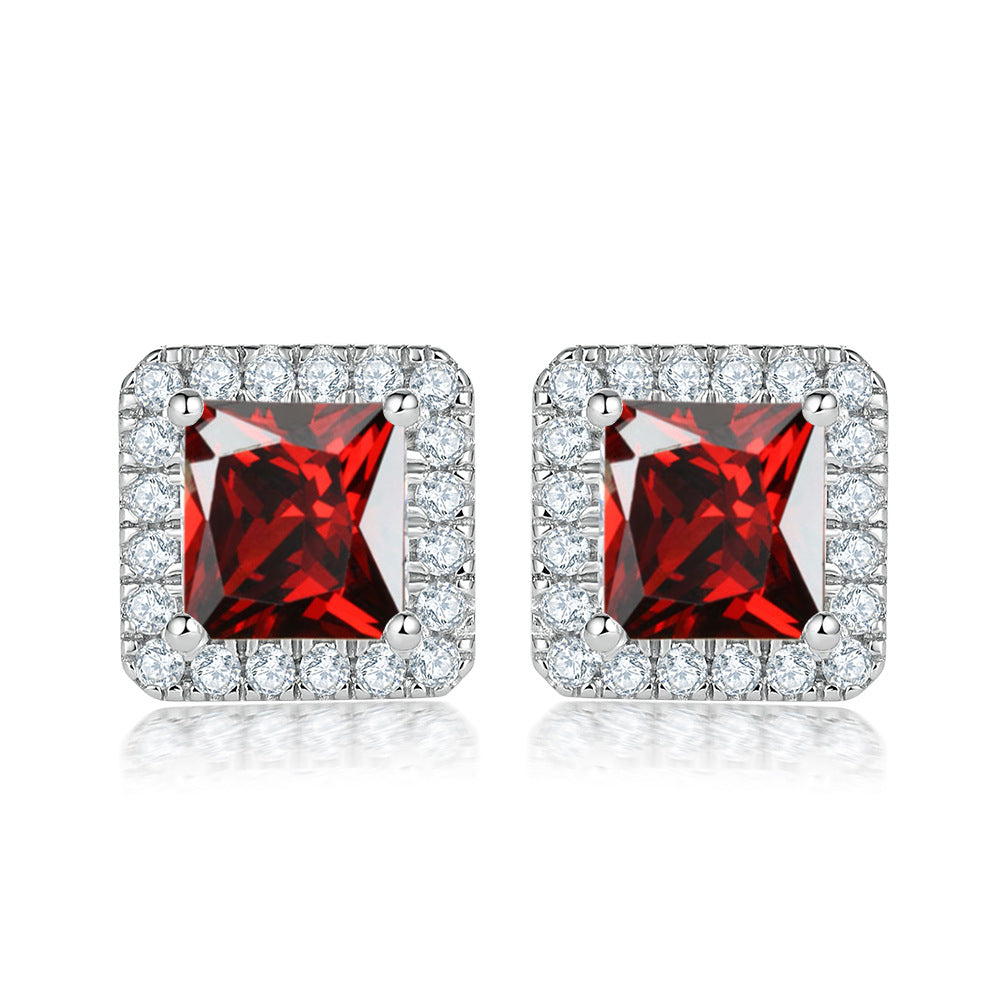 Princess Cut Zircon Soleste Halo Silver Studs Earrings for Women