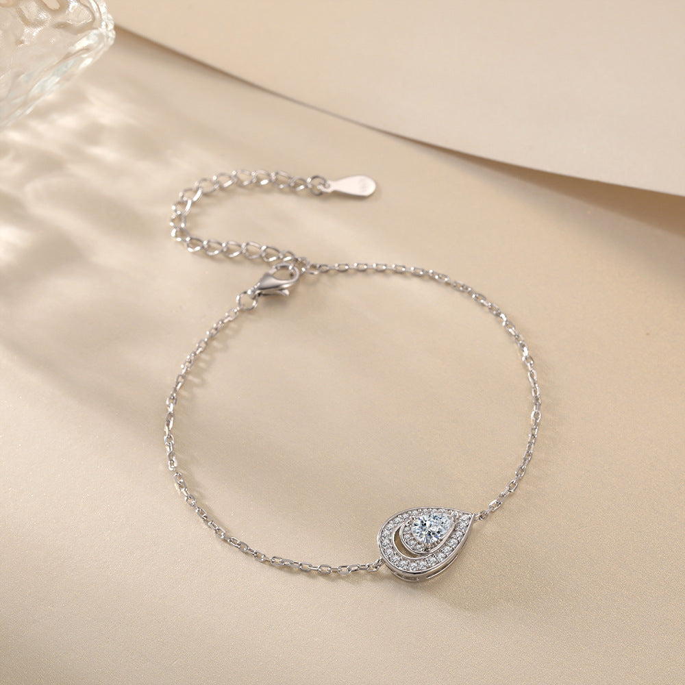 Water Drop Halo Pear Shape Zircon Sterling Silver Bracelet