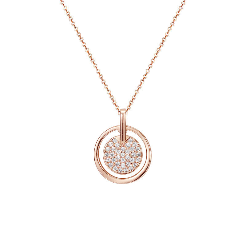 Round Full Zircon Circle Pendant Silver Necklace for Women