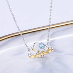 Gemstone Auspicious Cloud and Sea Pendant Sterling Silver Jewelry for Women