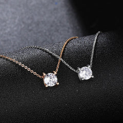 Round Zircon Four Prongs Pendant Silver Necklace for Women