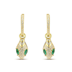 Full Zircon Snake with Marquise Green Zircon Silver Hoop Earrings for Women