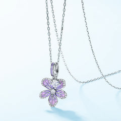 Purple Enamel Orchid Pendant Zircon Sterling Silver Necklace