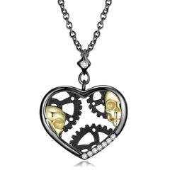 Halloween Mechanical Gear Skull Heart Shape Pendant Silver Necklace