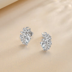 Pear Shape Zircon Feather Sterling Silver Stud Earrings