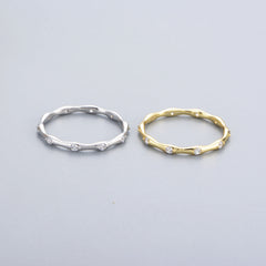 White Zircon Geometric Bamboo Design Sterling Silver Ring