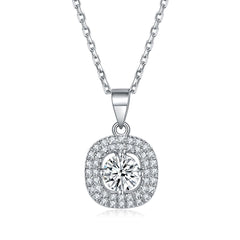 Arc Square Round Zircon Soleste Halo Pendant Silver Necklace for Women