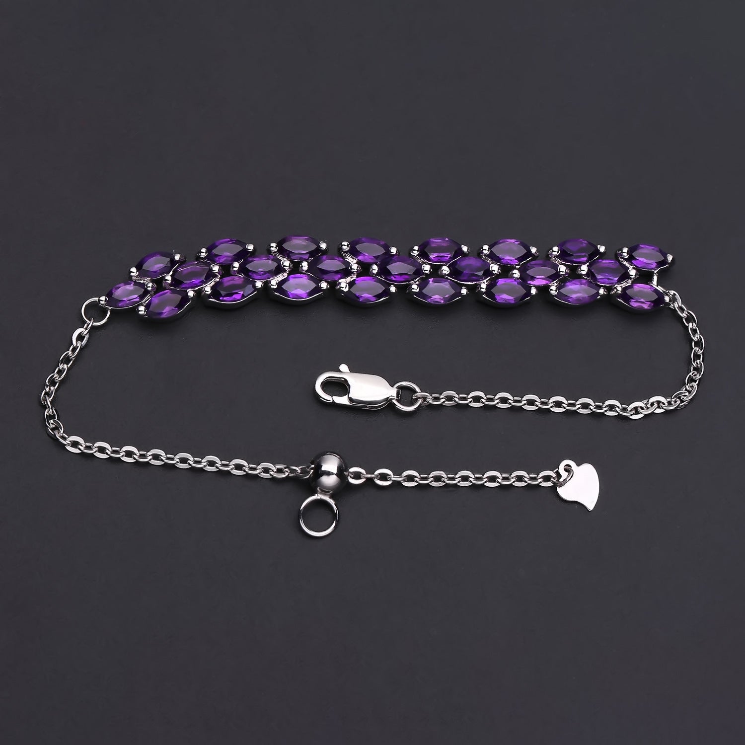 European and American Style Princess Temperament Natural Amethyst Silver Bracelet for Women