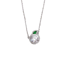 Round Zircon with Marquise Green Zircon Pendant Silver Necklace for Women