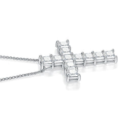 1.0 Carat Princess Cut Moissanite Cross Silver Necklace