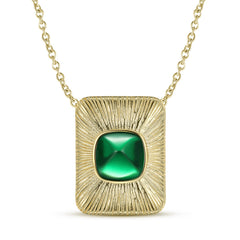 Retro Brushed Rectangle Pendant Cushion Cut Green Zircon Silver Necklace