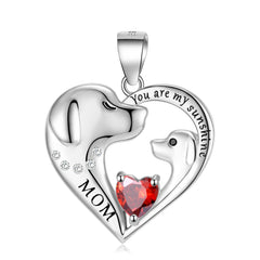 Cute Dog Zircon Heart Shape Pendant Silver Necklace