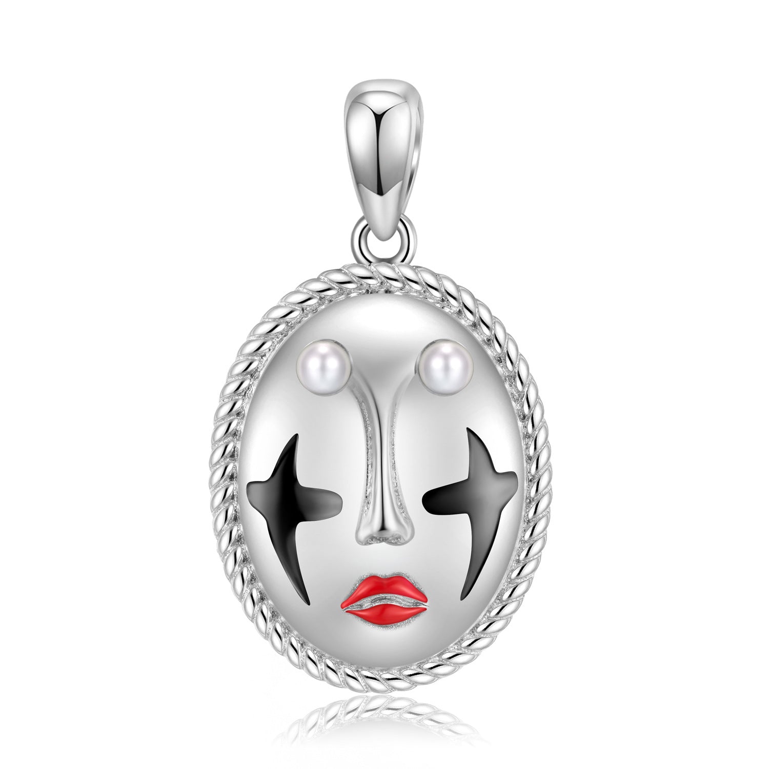 Joker Mask Oval Pendant Silver Necklace