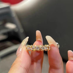 Row of Round Zircon Cross Shape Sterling Silver Ring