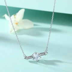 Six Prongs Colourful Zircon Double Arrowhead Silver Necklace for Women