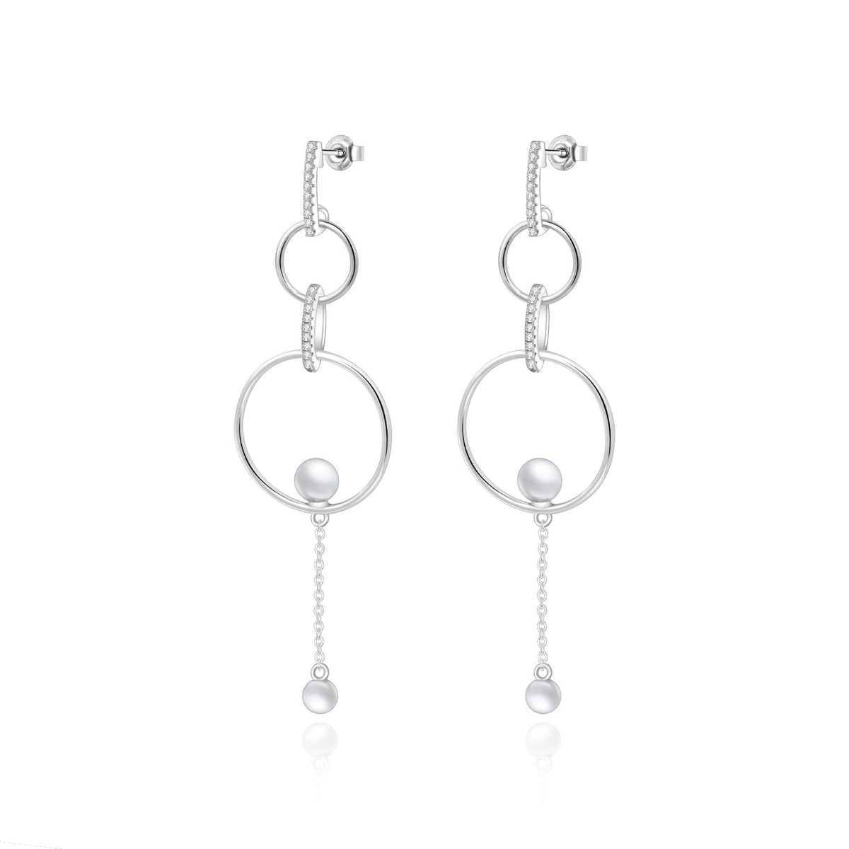 Interlocking Design 925 silver Natural Freshwater Pearl Drop Earrings for Women