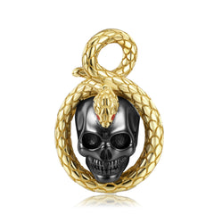 Halloween Black Skeleton with Golden Snake Silver Necklace