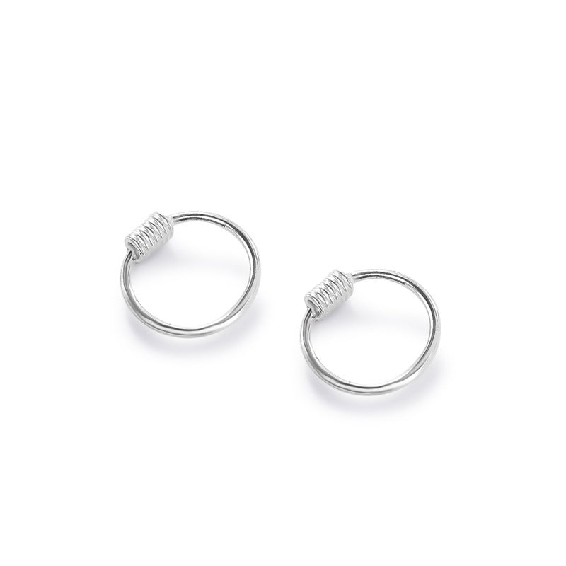 Spring Coil Thread Silver Hoop Earrings for Women