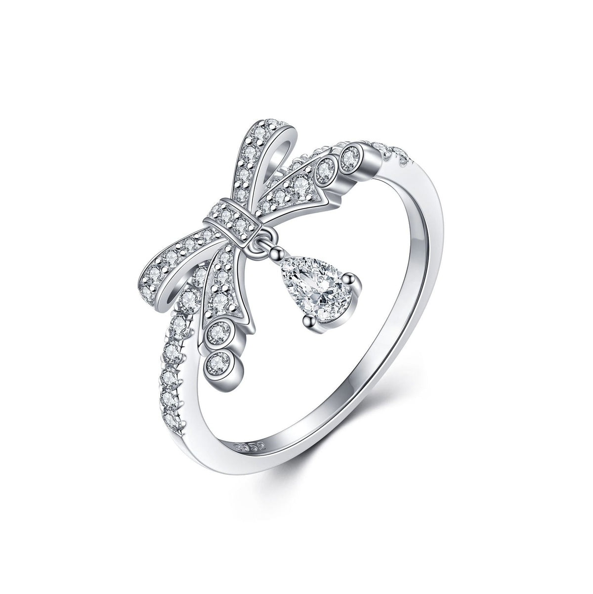 Bowknot Pear Shape Zircon Sterling Silver Ring