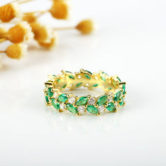 Marquise Green Zircon Beaded Silver Ring for Women