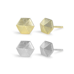 Brushed Stereoscopic Hexagon Silver Stud Earrings for Women