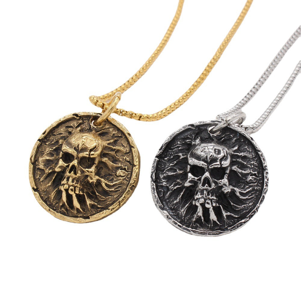 Halloween Round Disk Skull Titanium Steel Pendant for Men