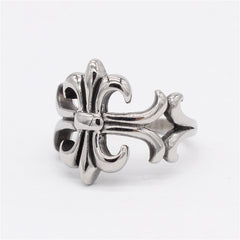 Hollow Polished Cross Flower Titanium Steel Ring for Men