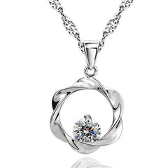 (Pendant Only) Twiste Circle with Round Zircon Silver Pendant for Women