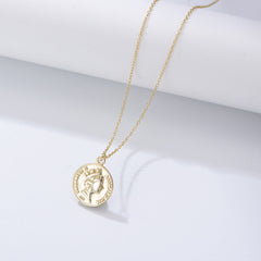Vintage Queen's Head Cricle Pendant Silver Necklace for Women