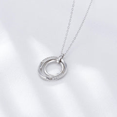 Retro Double Ring with Zircon Pendant Sterling Silver Necklace for Women