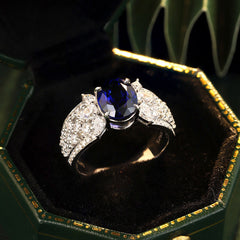 Lab-Created Sapphires Oval Ice Cut Cathedral Silver Ring for Women