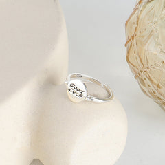 GOOD LUCK Letter Round Disc Opening Sterling Silver Ring