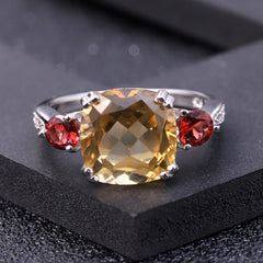 Natural Crystal Square Silver Ring for Women