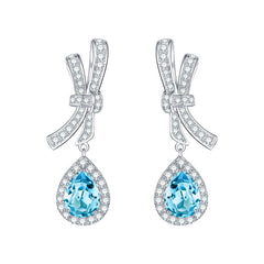 Sky Blue Natural Topaz 6*8mm - Platinum Plated - Drop Silver Earring for Women