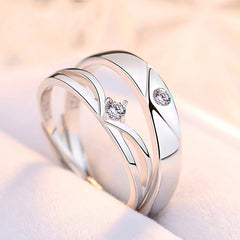 Round Zircon Silver Couple Ring