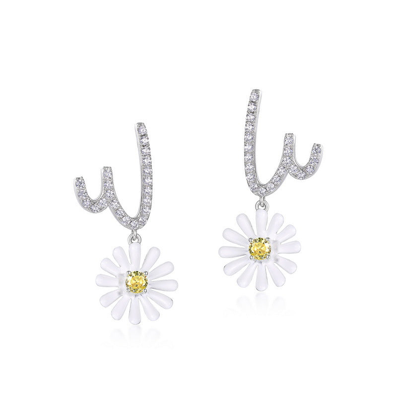 Little Daisy Pendant Zircon W Shape Sterling Silver Drop Earrings